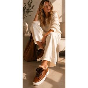 See by Chloé Shearling-Lined Leather Sneakers Brown Lace-Up Platform Trainer Sho
